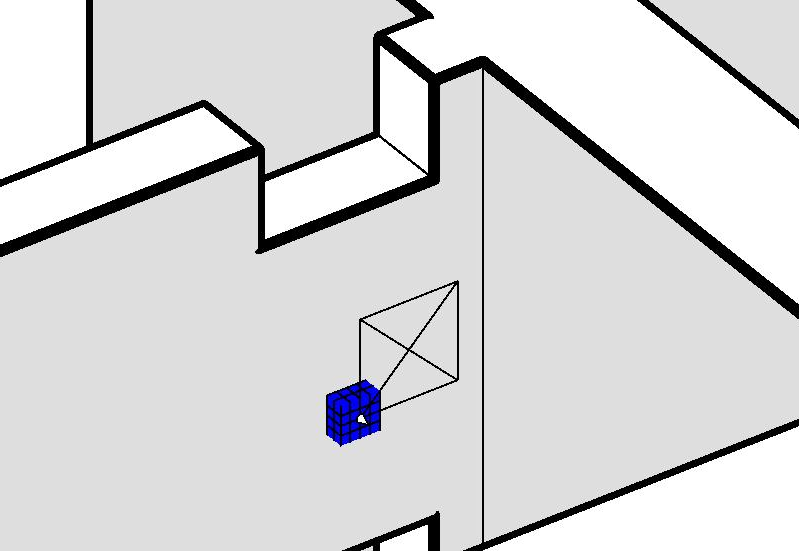 A cube intersecting a wall