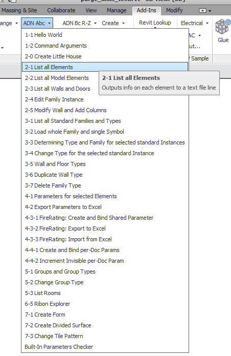 RvtSamples listing SDK, Adn Xtra and The Building Coder samples