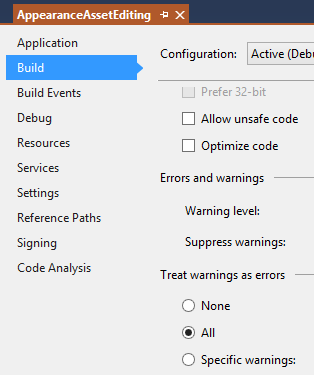 AppearanceAssetEditing build properties