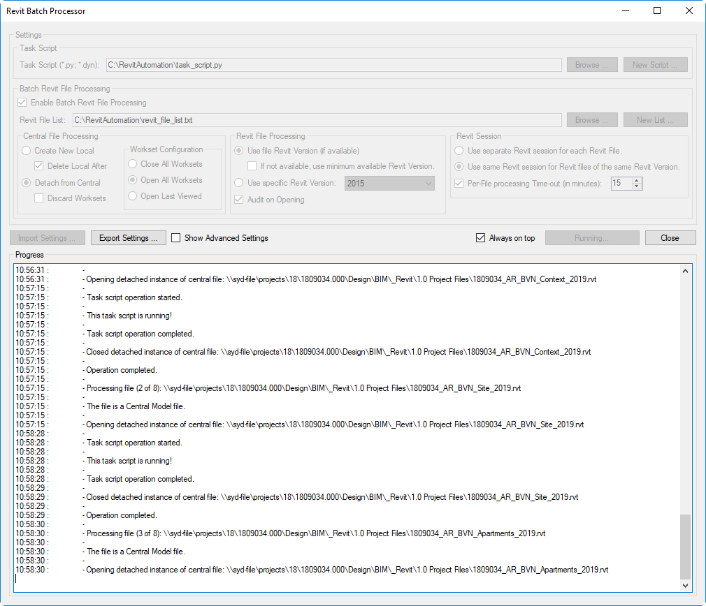 Revit batch processor user interface