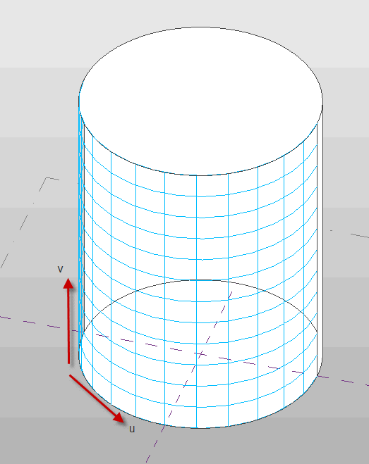 U and V gridlines on a cylindrical face