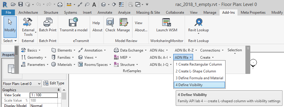 ADN Xtra Labs in Revit 2018.1