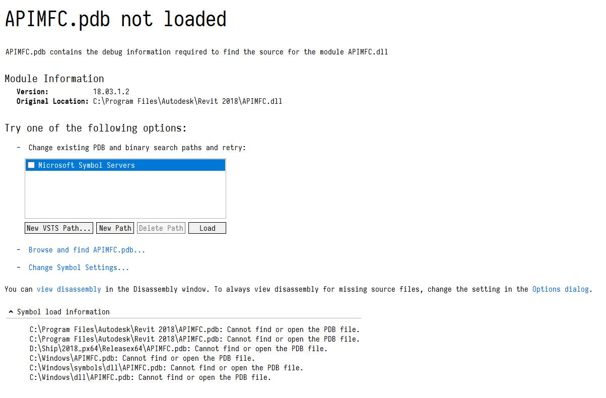 APIMFC.pdb not loaded