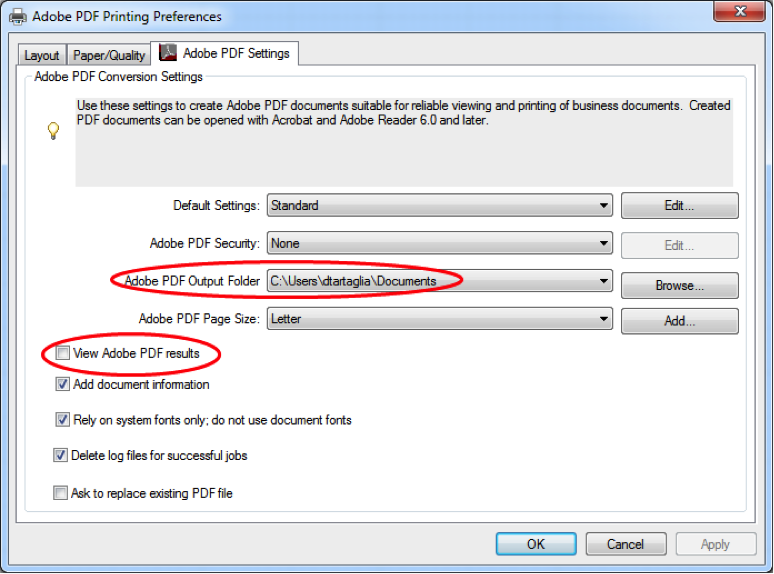 Adobe PDF Print Preferences
