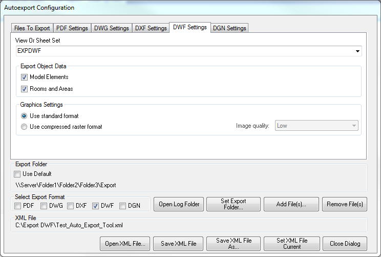 Autoexport DWF format export settings