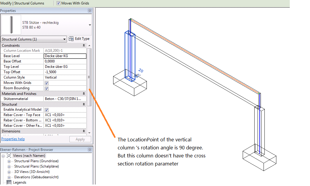 Vertical column properties lack rotation information