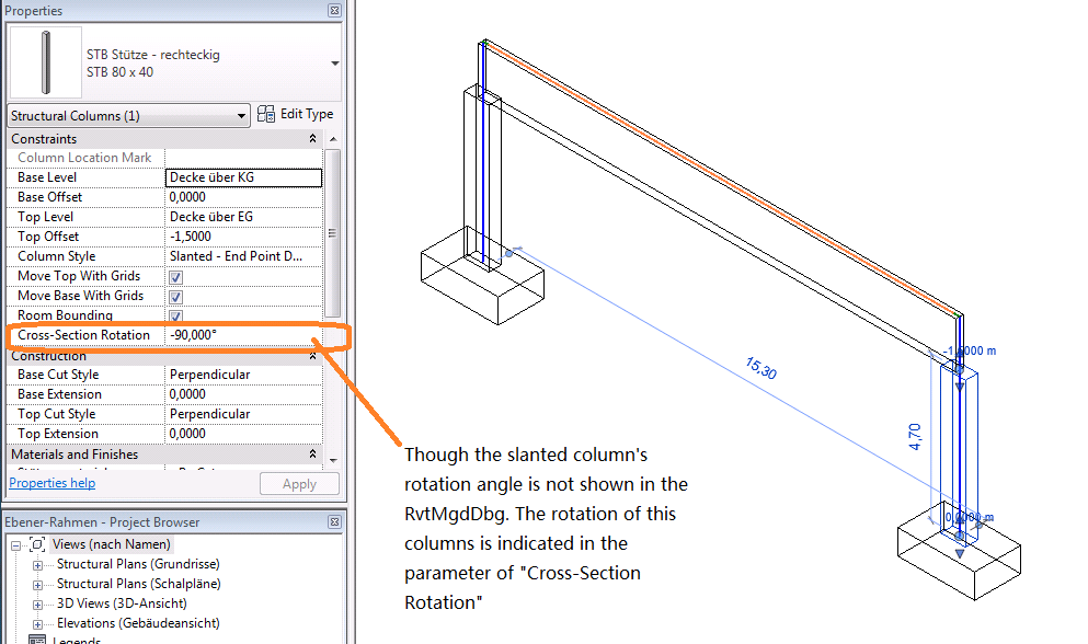 Slanted column cross section rotation parameter