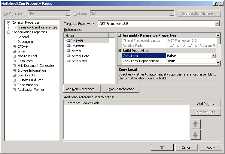 Adding Revit API assembly references