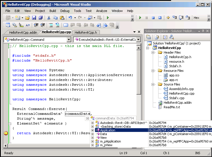 Examining the command data argument in the debugger