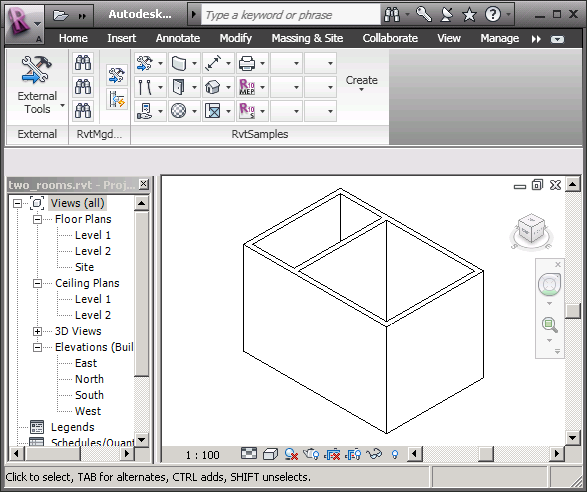 Sample model with 3D view of two rooms