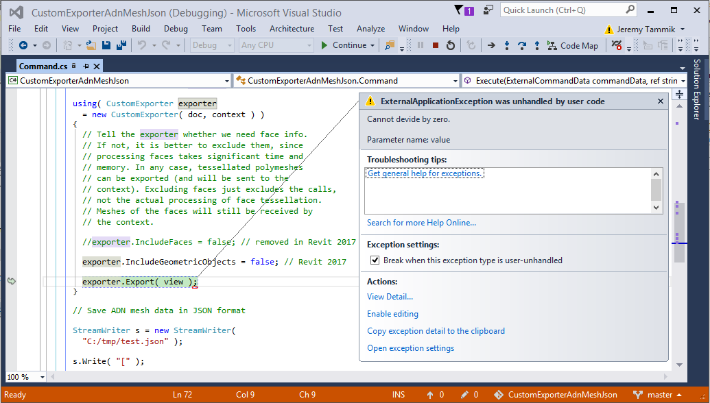 Custom JSON exporter exception