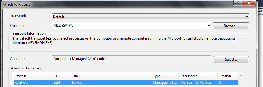 Attach to Revit.exe process