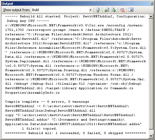 DevTV template project build output