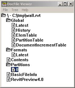 Dfview displaying a Revit Structured Storage Document wall.rvt