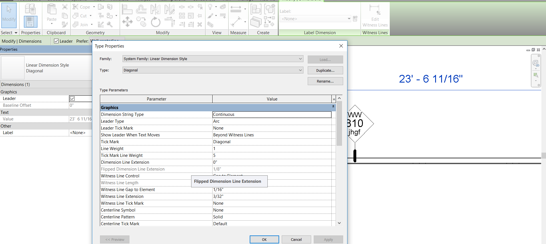 Dimension line weight