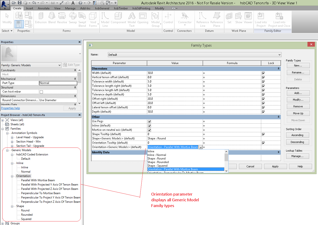 Drop-down parameter enum combo