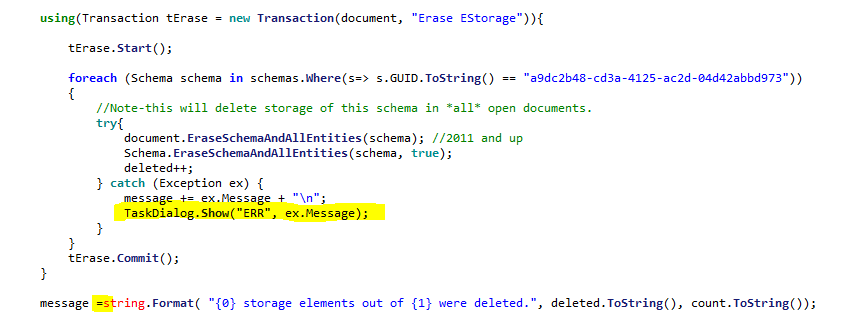 Extensible storage schema erase error