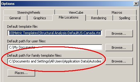 Default family template path