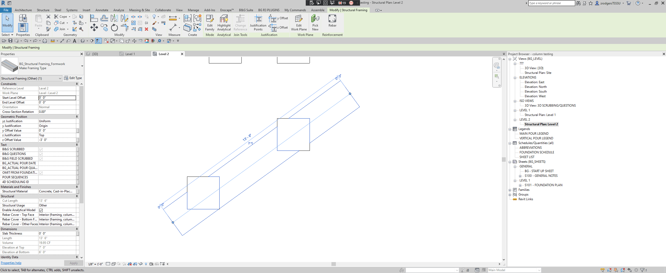 Beams intersecting columns