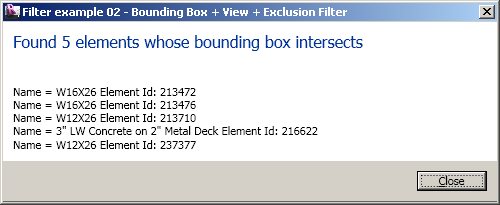 Report of intersecting elements