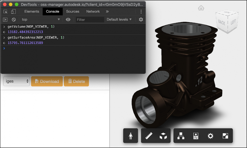 Volume and surface area in the Forge viewer