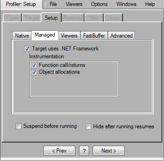 Profiler setup managed