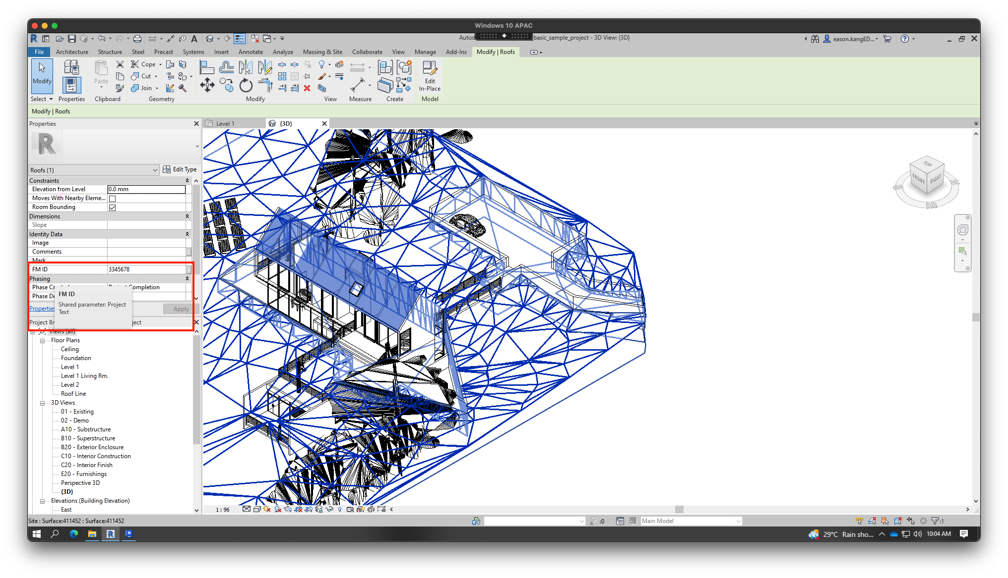 Demo-added custom prop <code>FM ID</code> in IFC