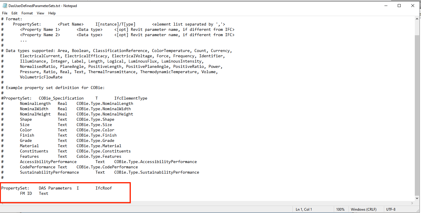 Content of user defined property set