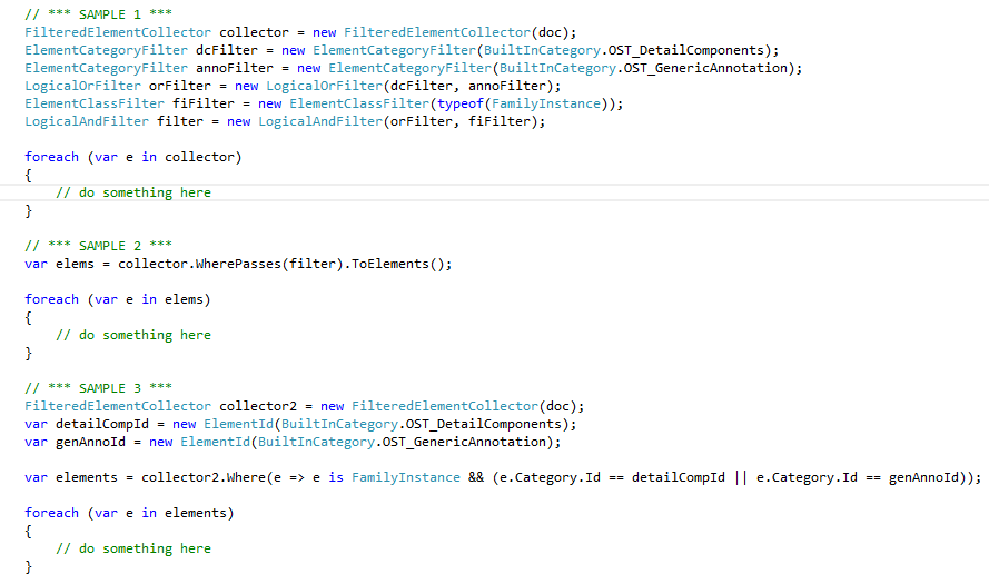 Filtered element collector sample code snippets