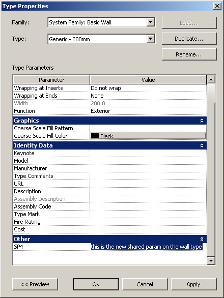 New wall type shared parameter