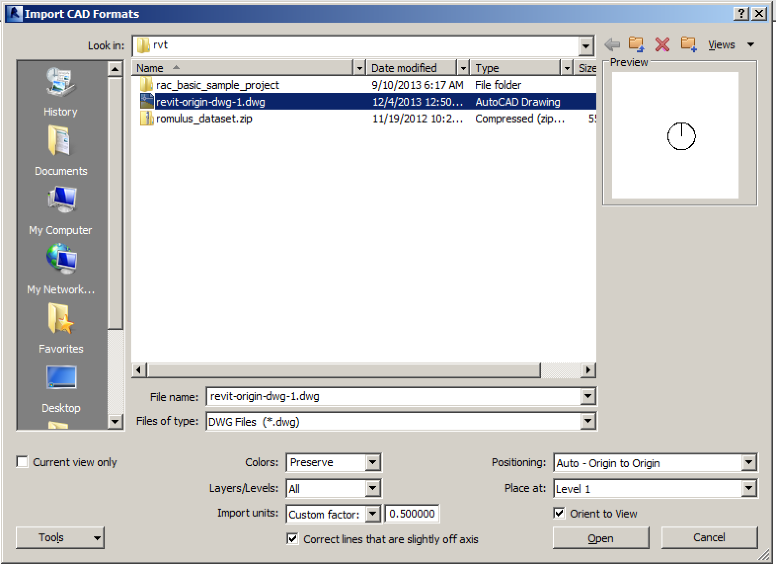 Importing the origin marker DWG