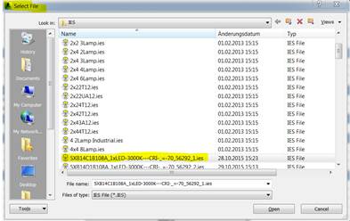 IES file selection