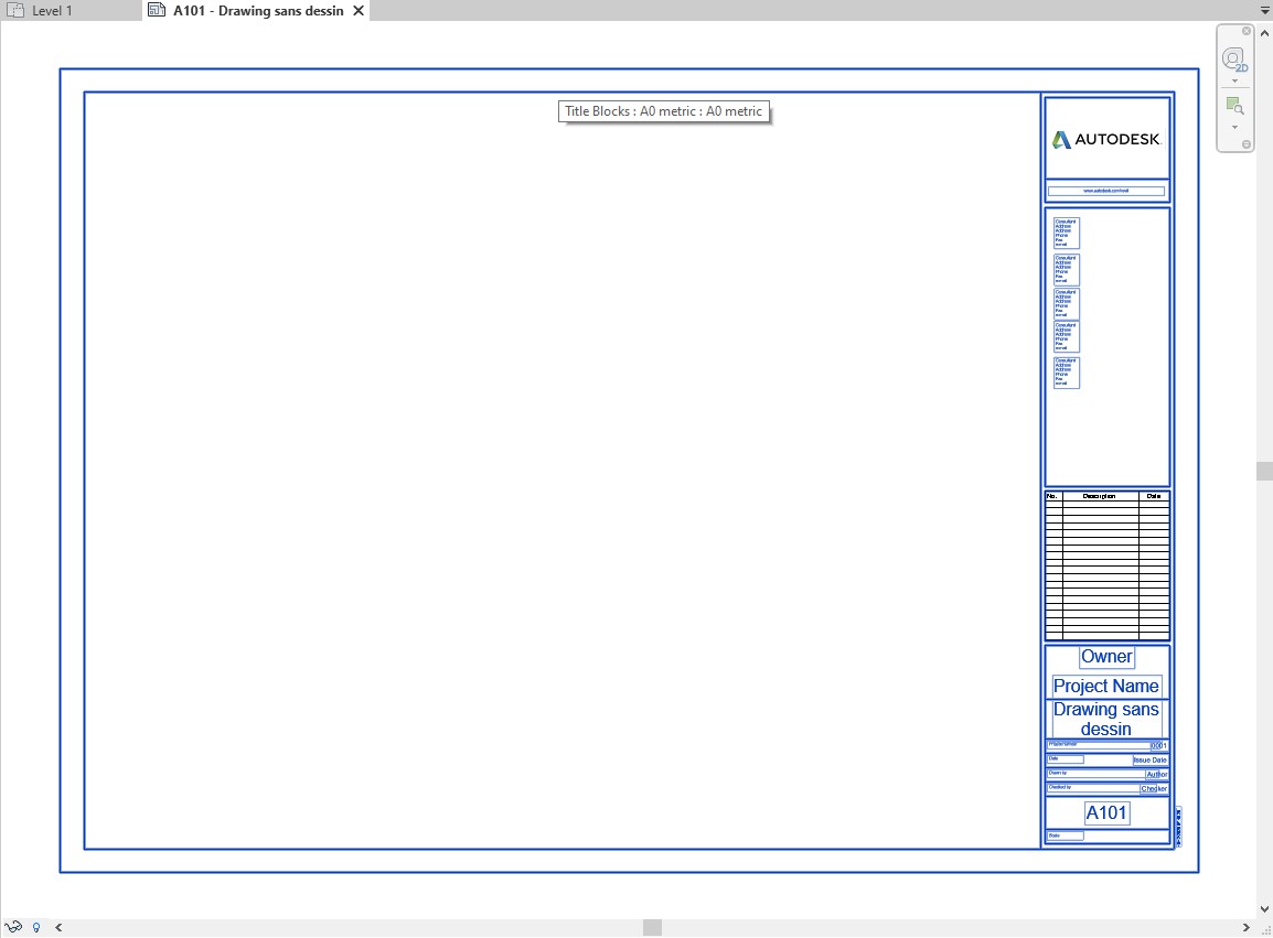 Sheet view title block geometry and text
