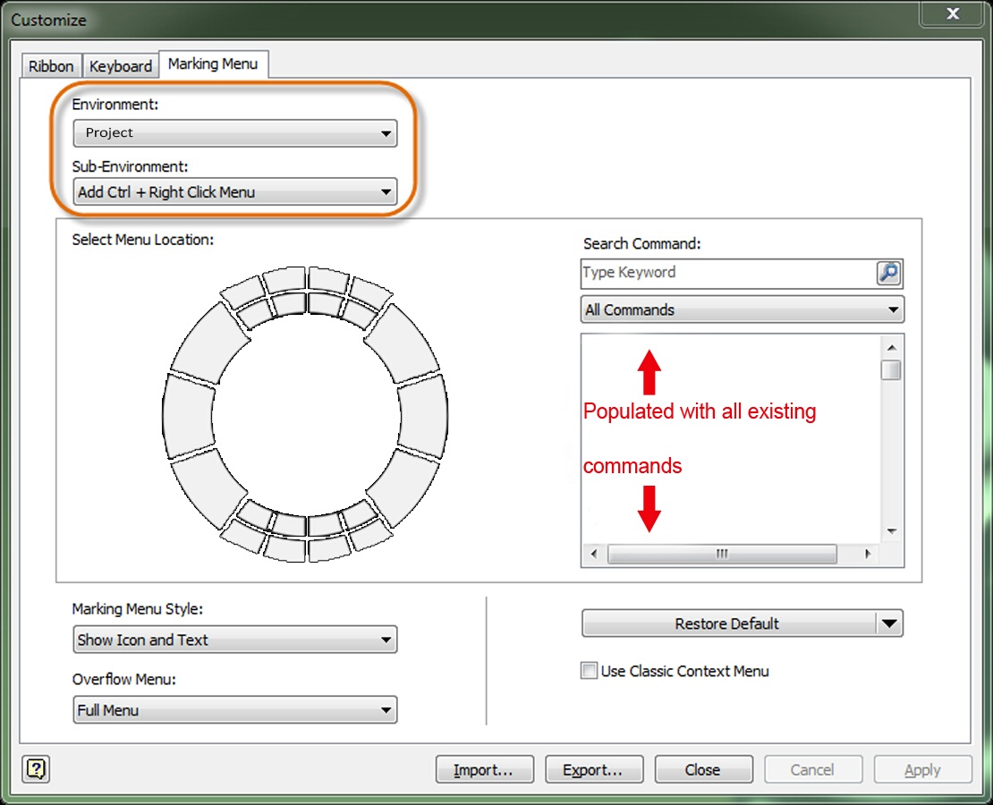 Interactive command population