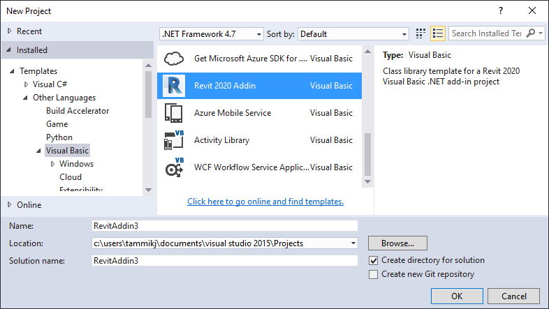 Visual Studio Add-in Wizard for Revit 2020