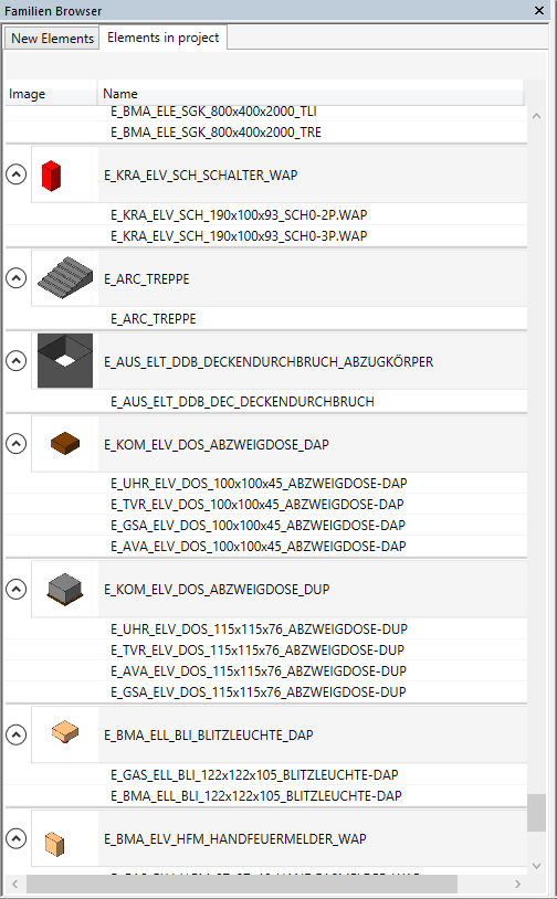 Revit family browser panel