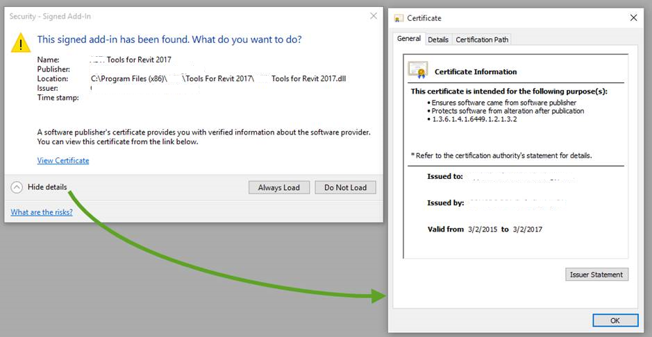 'Security-Unsigned Add-in' message
