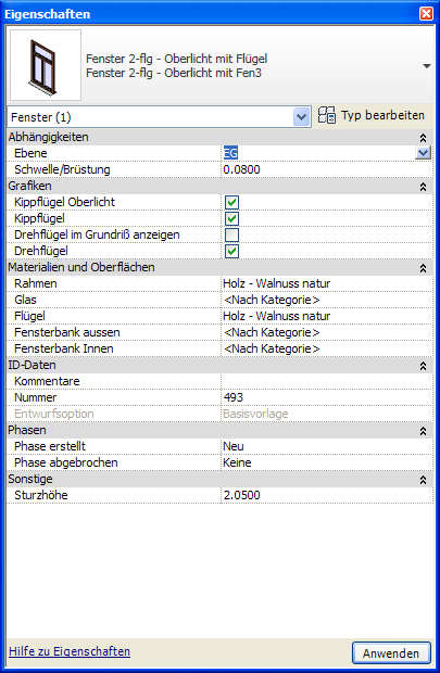 Window Level property displayed
