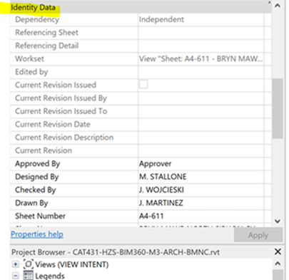 Revit sheet property identity data
