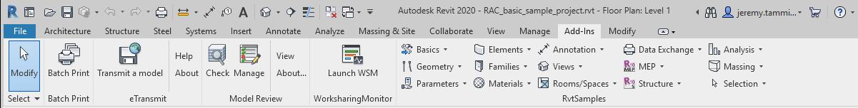 RvtSamples loaded all Revit 2020 external commands