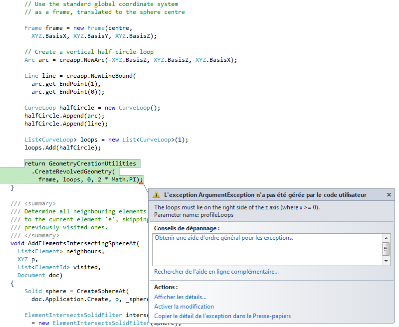 Sphere creation exception