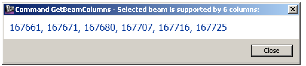 Reporting the columns supporting the selected spline beam