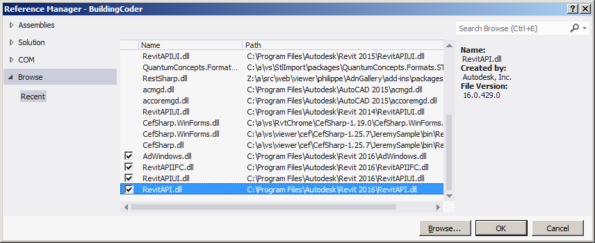 Revit 2016 API references