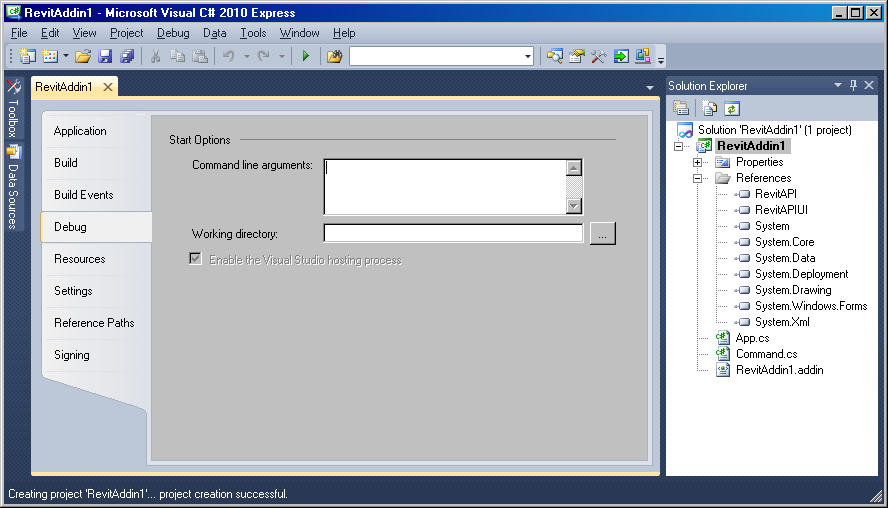 Visual C# Express debug properties
