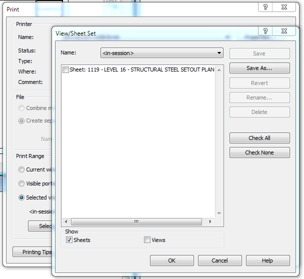 View sheet set dialogue
