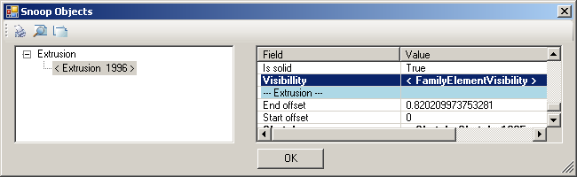 Family extrusion element visibility property