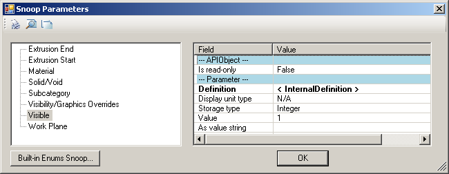 Family extrusion element visible parameter
