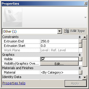 Family extrusion element visible property