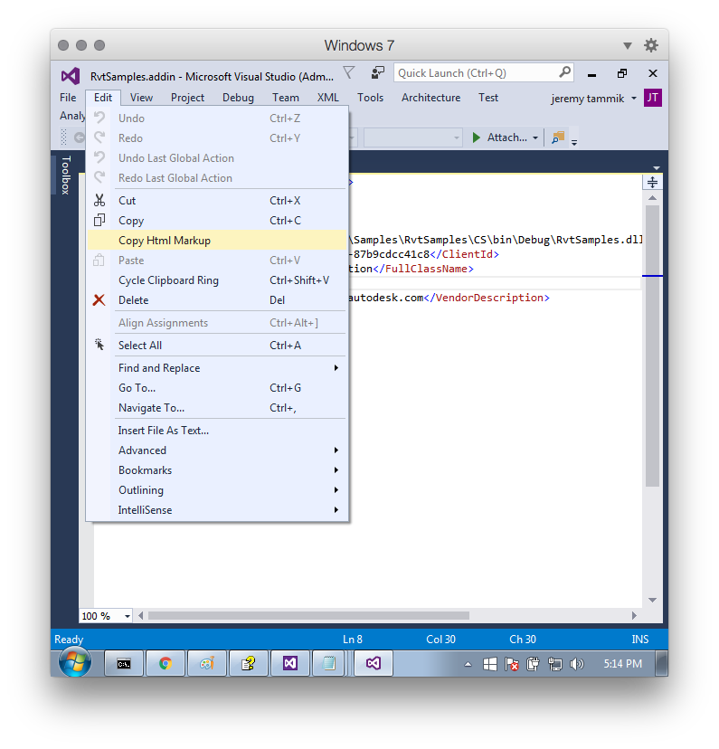 Copy Html Markup menu entry
