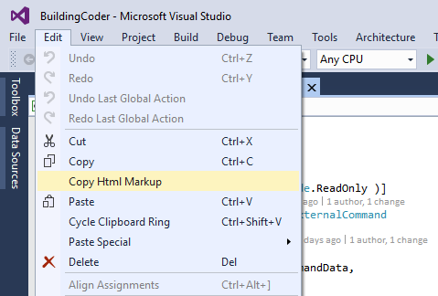 Copy Html Markup menu entry